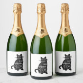 Cat Silhouette Meow Schaumweinetikett (Flaschen)