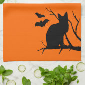 Cat Silhouette Orange Halloween Küchentuch (Gefaltet)