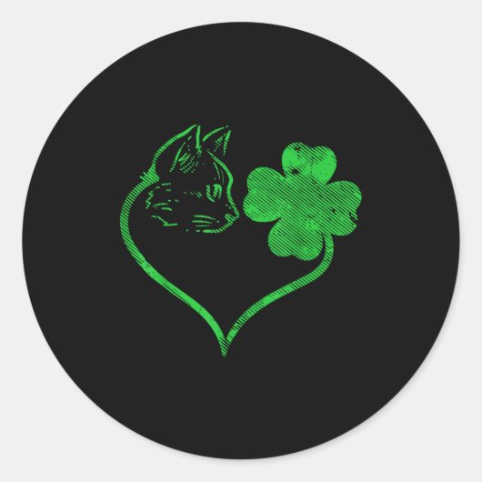 Cat Silhouette Shamrock St Patricks Day Kitten Lov Runder Aufkleber (Vorderseite)