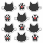 Cat-Silhouette und Paw-Prints Aufkleber (Vorderseite)