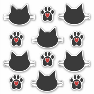 Cat-Silhouette und Paw-Prints Aufkleber