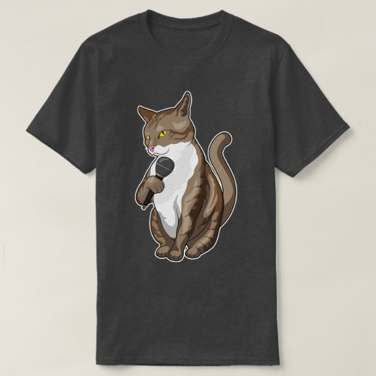 Cat Singer Microphone Music T-Shirt (Design vorne)