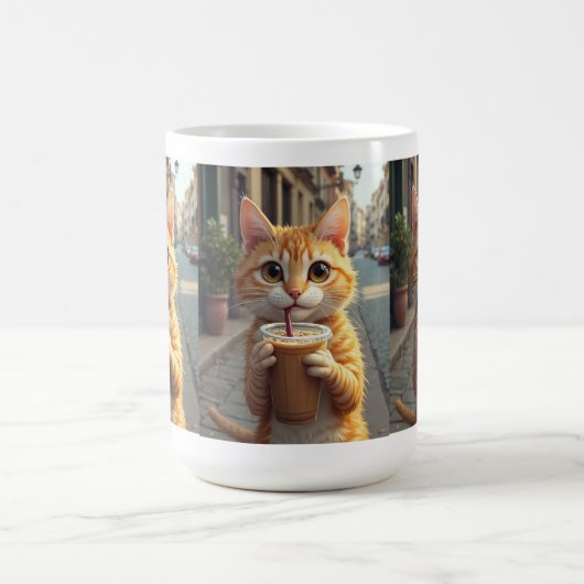 Cat Sipping Coffee On A Street Kaffeetasse (Mittel)