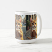 Cat Sipping Coffee On A Street Kaffeetasse (VorderseiteRechts)