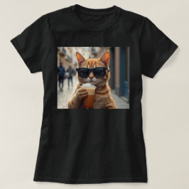 Cat Sipping Coffee On A Street T-Shirt