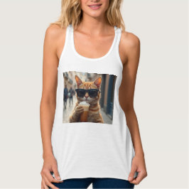 Cat Sipping Coffee On A Street Tank Top