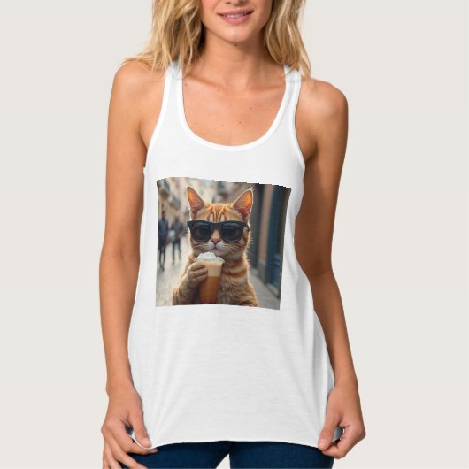 Cat Sipping Coffee On A Street Tank Top (Vorderseite)