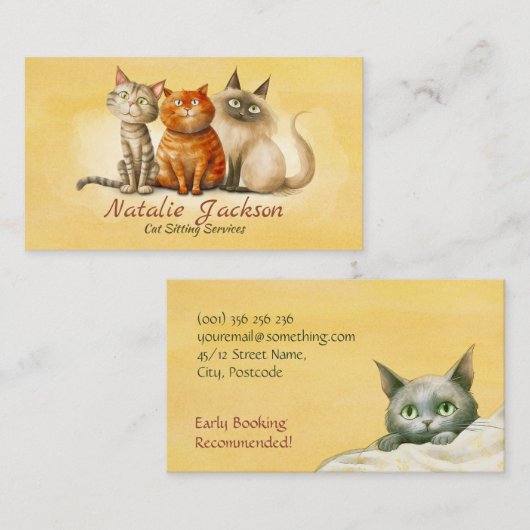 Cat Sitter - Adorable Wasserfarbkatzen Visitenkarte (Vorne/Hinten)