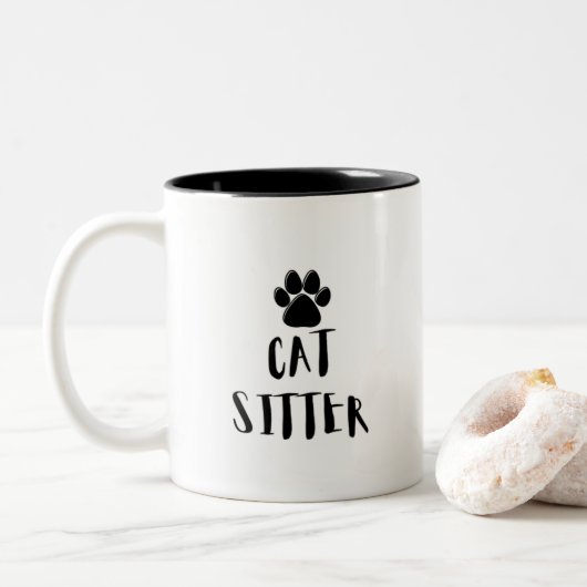 Cat Sitter Zweifarbige Tasse (Mit Donut)