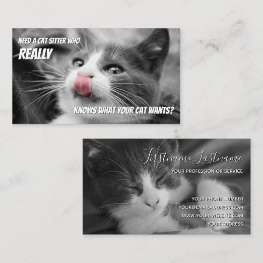 Cat Sitters lustige Cat Care Haustier Pflegedienst Visitenkarte (Vorne/Hinten)