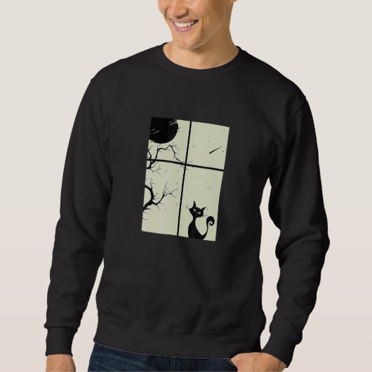 Cat Sitting At Dark Window Sweatshirt (Vorderseite)