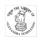 Cat Sitting on Books #3 "From the Library" Name Permastempel (Design)