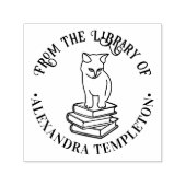 Cat Sitting on Books #4 "From the Library" Name Permastempel (Design)