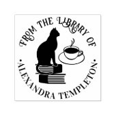 Cat Sitting on Books, Coffee Library Book Name Permastempel (Design)