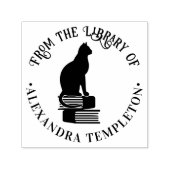Cat Sitting on Books "From the Library" Name Permastempel (Design)