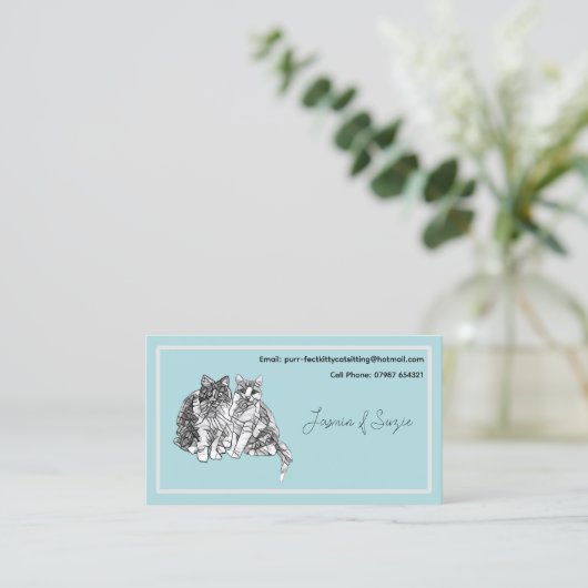 Cat Sitting Service Schwarze und Weiße Katzen Visitenkarte (Stehend Vorderseite)