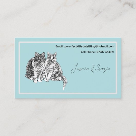 Cat Sitting Service Schwarze und Weiße Katzen Visitenkarte (Vorderseite)