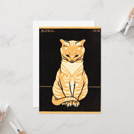 Cat sitzend, Art Nouveau Illustration Karte (Vorderseite/Rückseite Beispiel)