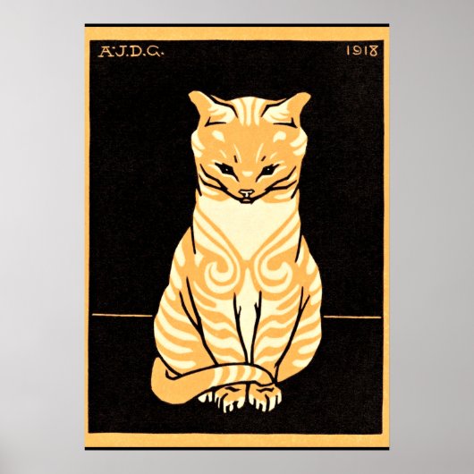 Cat sitzend, Art Nouveau Illustration Poster (Vorne)
