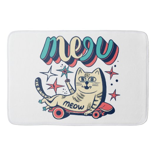 Cat Skaten Meow Badematte (Vorderseite)
