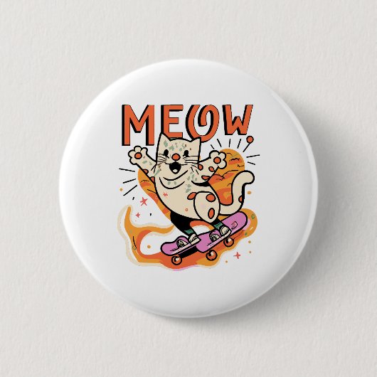 Cat Skaten Meow Button (Vorderseite)