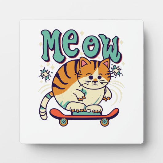 Cat Skaten Meow Fotoplatte (Vorderseite)