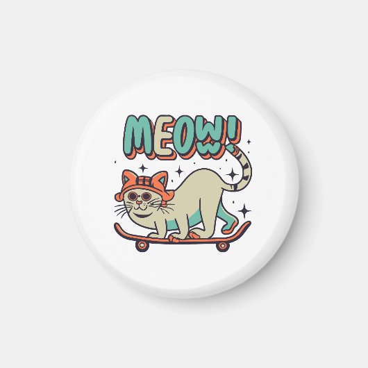 Cat Skaten Meow Magnet (Vorne)