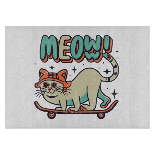 Cat Skaten Meow Schneidebrett (Vorderseite)