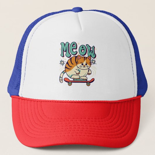 Cat Skaten Meow Truckerkappe (Vorderseite)