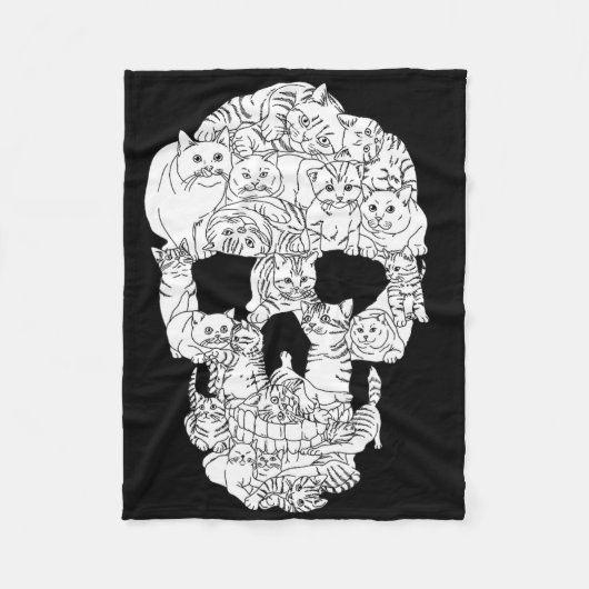 Cat Skull Kitty Skeleton Halloween Goth Punk Emo G Fleecedecke (Vorderseite)