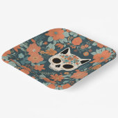 Cat Skull Orange Floral Dark Green Pappteller (Gewinkelt)
