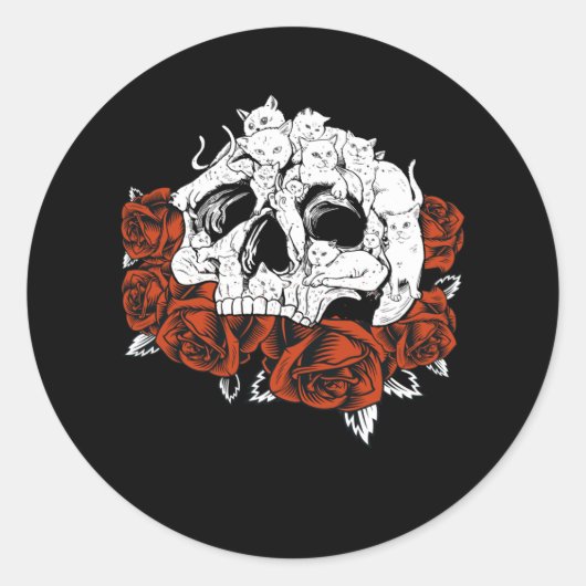 Cat Skull Rose Skeleton Kitten Runder Aufkleber (Vorderseite)