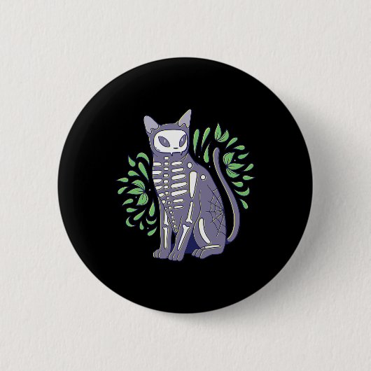 Cat Skull Shirt - Kitty Skeleton Halloween Kostüm Button (Vorderseite)