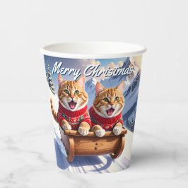Cat Sled Ride Christmas Pappbecher