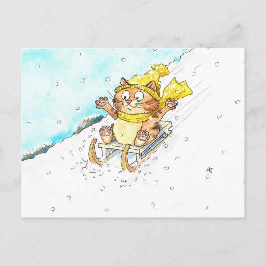 Cat Sledging Postkarte (Vorderseite)