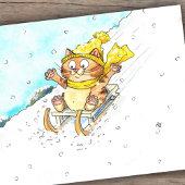 Cat Sledging Postkarte