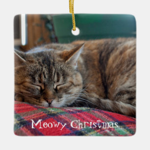 Cat Sleeping auf Blanket Heilige Weihnachten Keramikornament