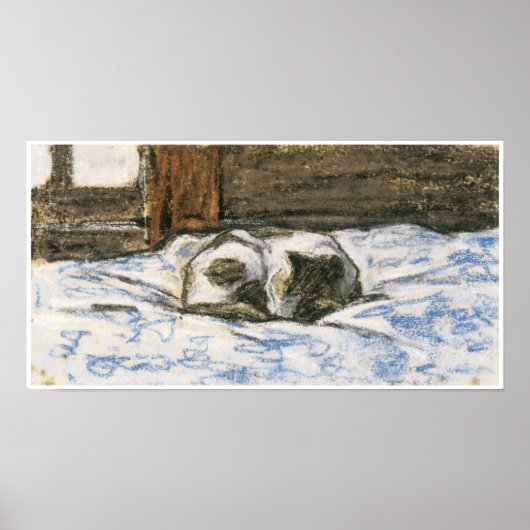Cat Sleeping auf einem Bett von Claude Monet Poster (Vorne)