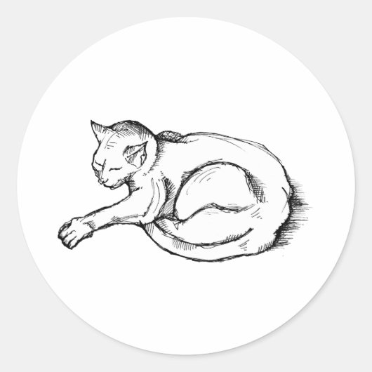 Cat Sleeping Illustration Pen Drawing Art Runder Aufkleber (Vorderseite)