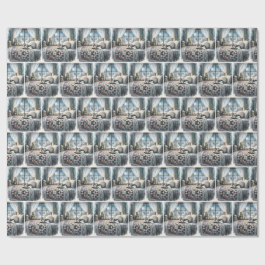 Cat Sleeping on Bed Quilt Geschenkpapier (Flach)