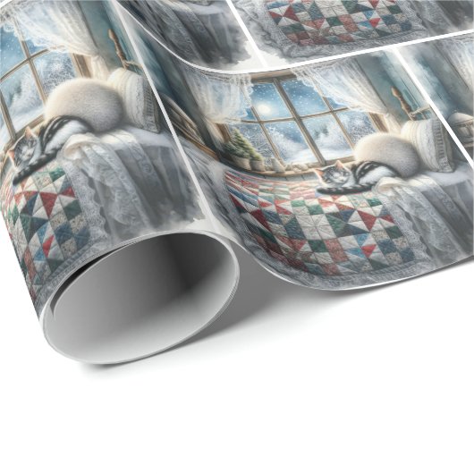 Cat Sleeping on Bed Quilt Geschenkpapier (Rolleneckpunkt)