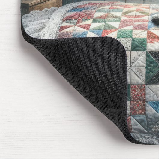 Cat Sleeping on Bed Quilt Mousepad (Ecke)