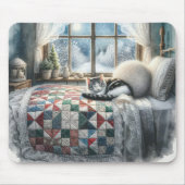 Cat Sleeping on Bed Quilt Mousepad (Vorne)