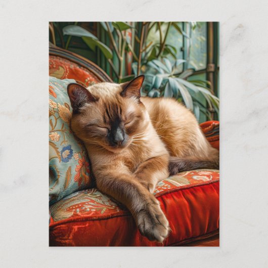 Cat Sleeping on Cozy Chair Postkarte (Vorderseite)