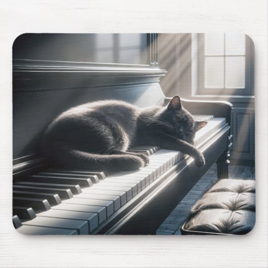 Cat Sleeping on Piano Keyboard Mousepad (Vorne)