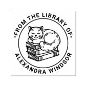 Cat Sleeping on Pile of Books - Bibliotheksname Permastempel (Design)
