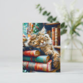 Cat Sleeping on Pile of Books Postkarte (Stehend Vorderseite)