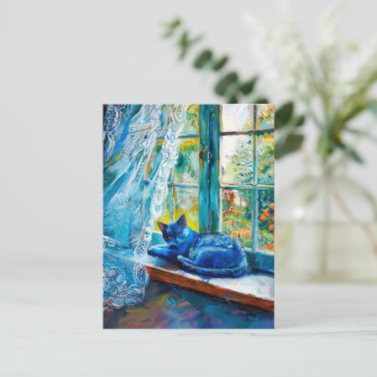 Cat Sleeping on Window Ledge Postkarte (Stehend Vorderseite)