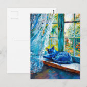 Cat Sleeping on Window Ledge Postkarte (Vorne/Hinten)