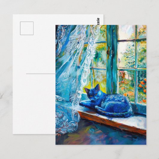 Cat Sleeping on Window Ledge Postkarte (Vorne/Hinten)